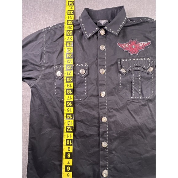 Vintage Hama Shirt Men's XL Embroidered Studded Jeweled Rhinestone Black Y2K - Picture 9 of 10